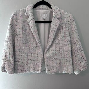 Elle Women's Structured Tweed Boucle Cropped Blazer with Pastel Fleck